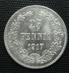 25 пенни 1917 года, Великое Княжество Финляндское, без короны (серебро)